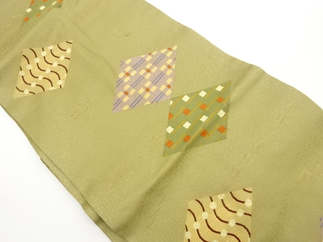 菱に幾何学模様織出し名古屋帯